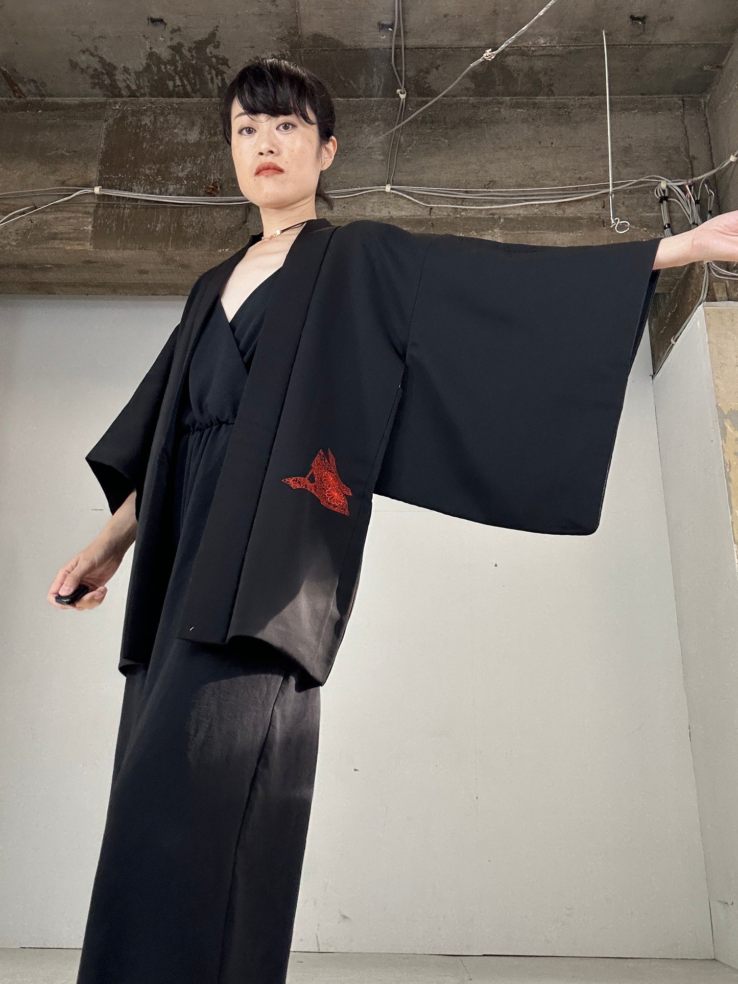 VINTAGE BLACK HAORI "aka"