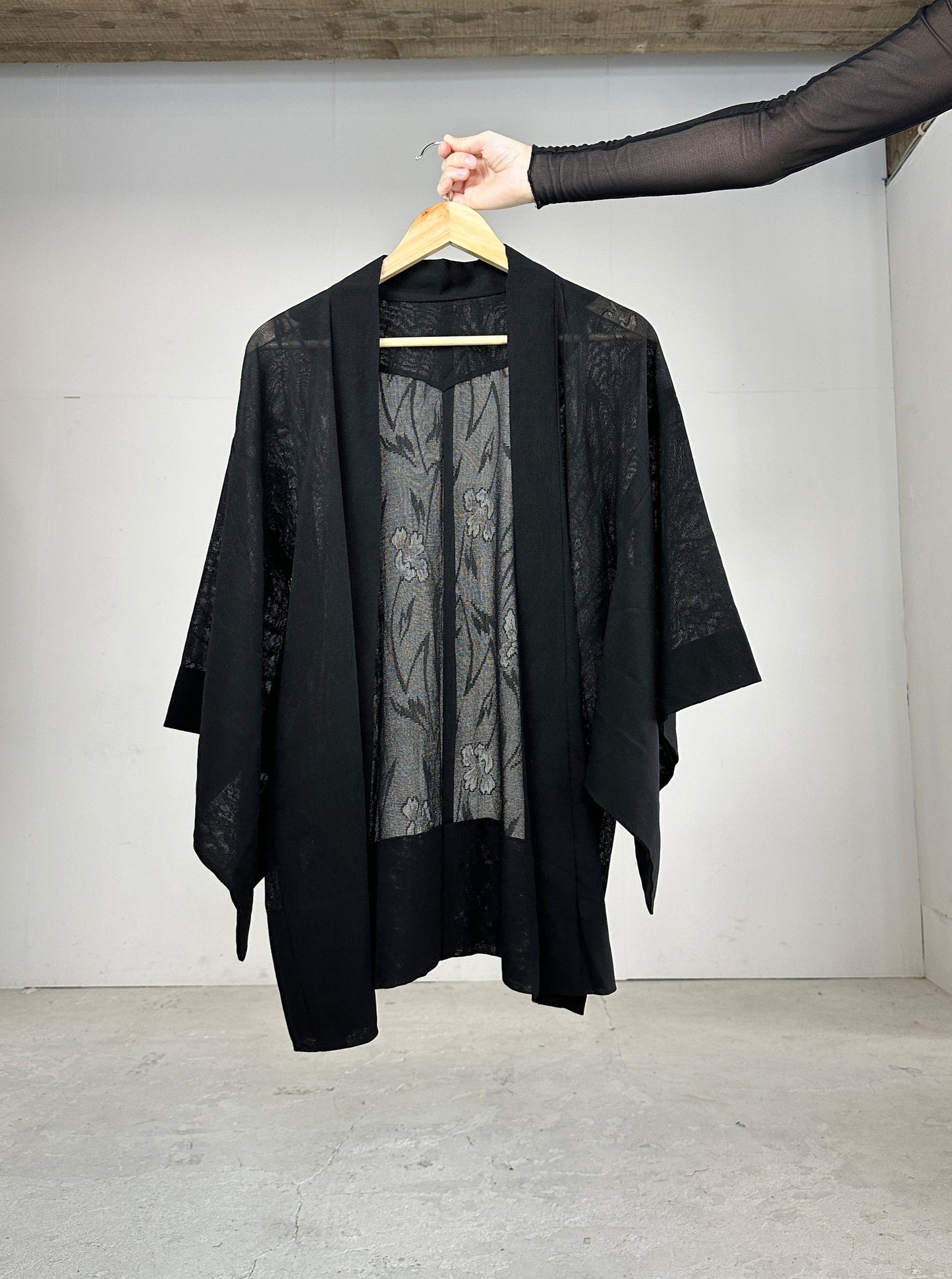 VINTAGE BLACK HAORI SHEER “youbana”