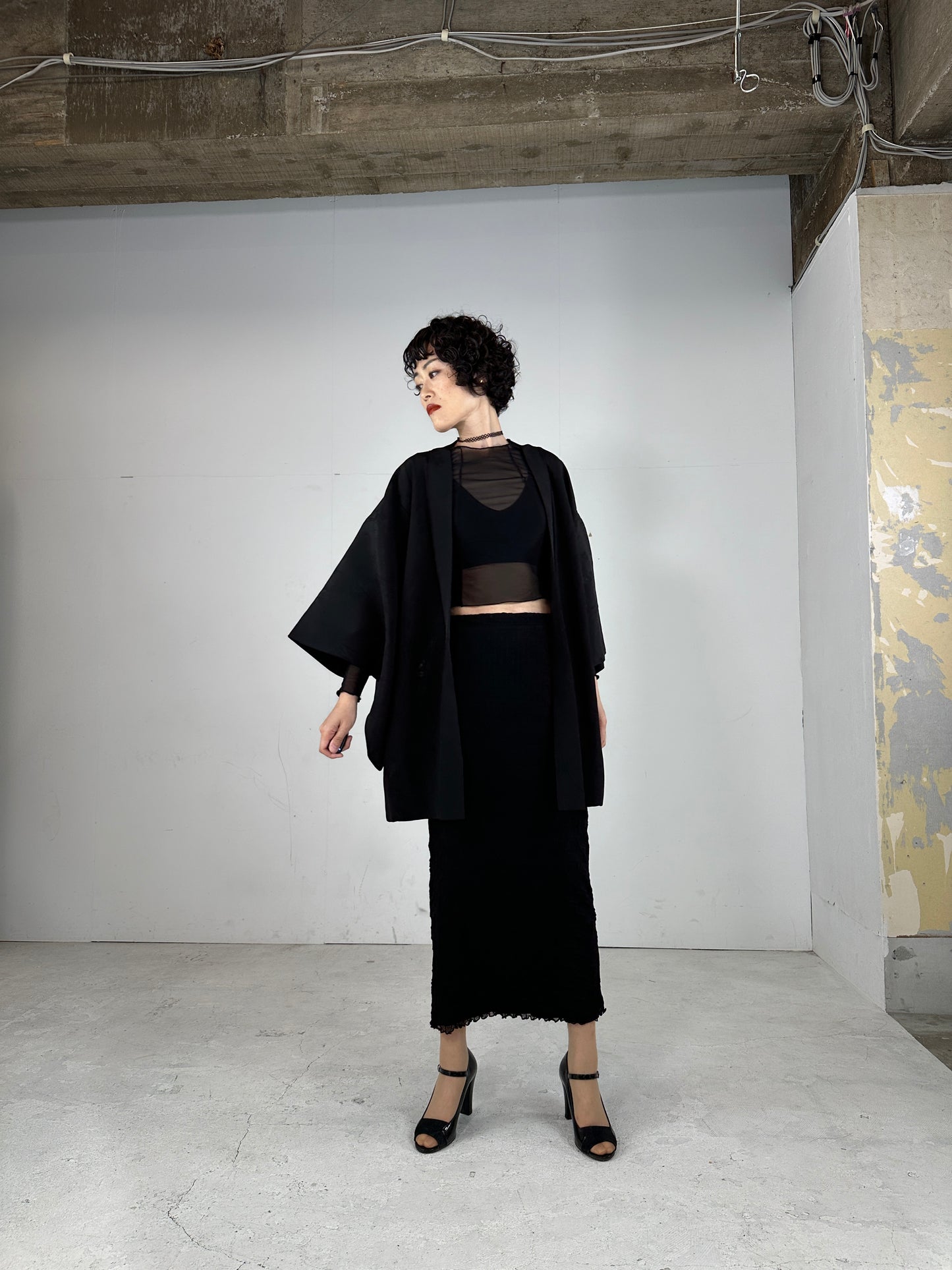 BLACK HAORI SHEER "hagi"