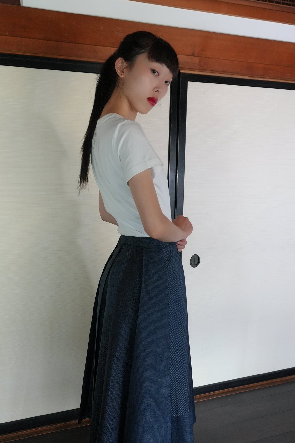 One of a kind — Vintage Tsumugi Hakama Skirt "AIC005" — Upcycled from Japanese Kimono