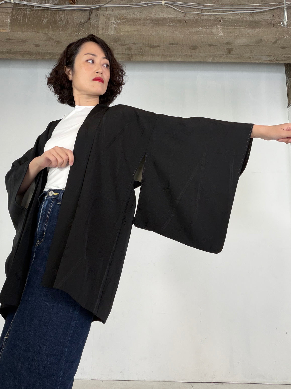 VINTAGE BLACK HAORI  "bamboo - BLK212"