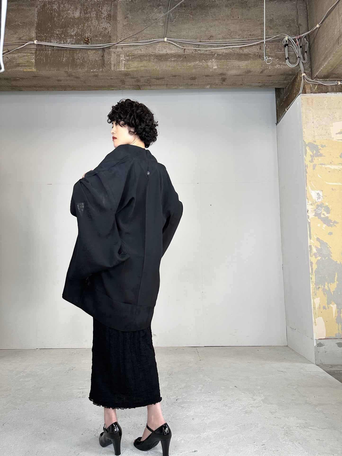 VINTAGE BLACK HAORI SHEER “shikinokusabana”