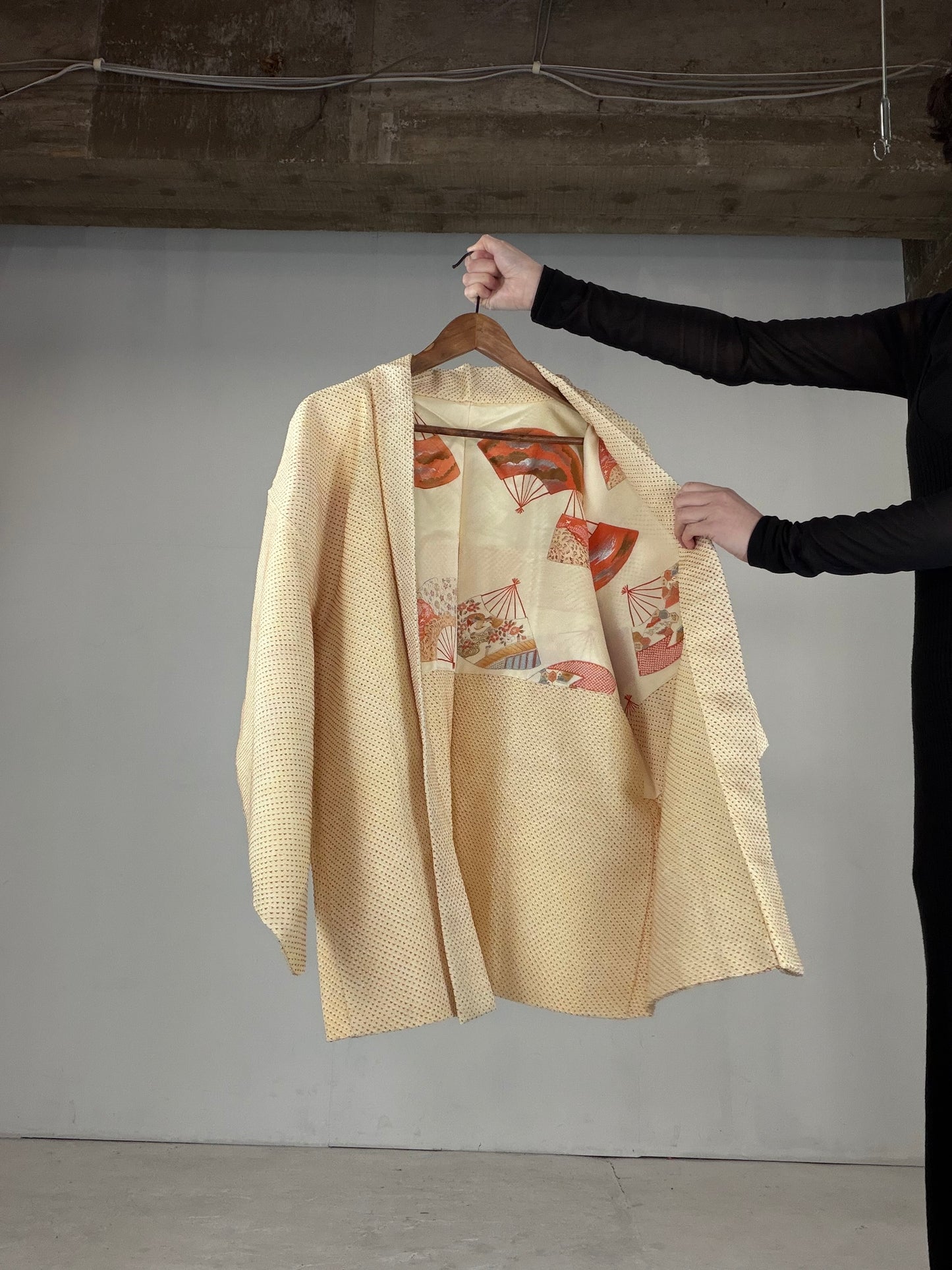 VINTAGE SHIBORI HAORI "yellow-ougi, SIB200"