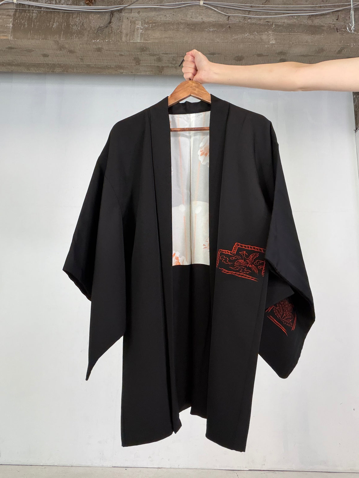 VINTAGE BLACK HAORI  "deer, rabbit, BLK206"
