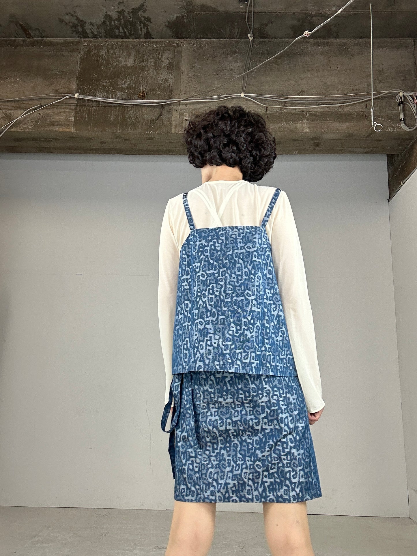 Tsumugi HAORI and KIMONO Skirt, Camisole upcycled from Japanese kimono"sarasa blue"