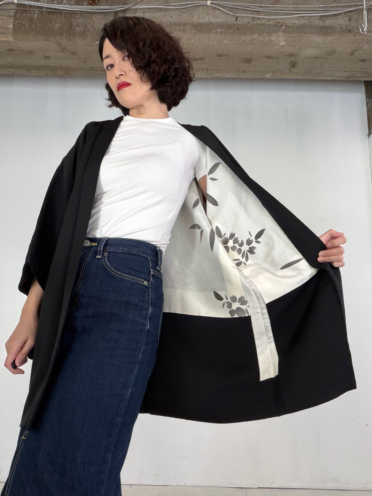 VINTAGE BLACK HAORI  "BLK204" *damage