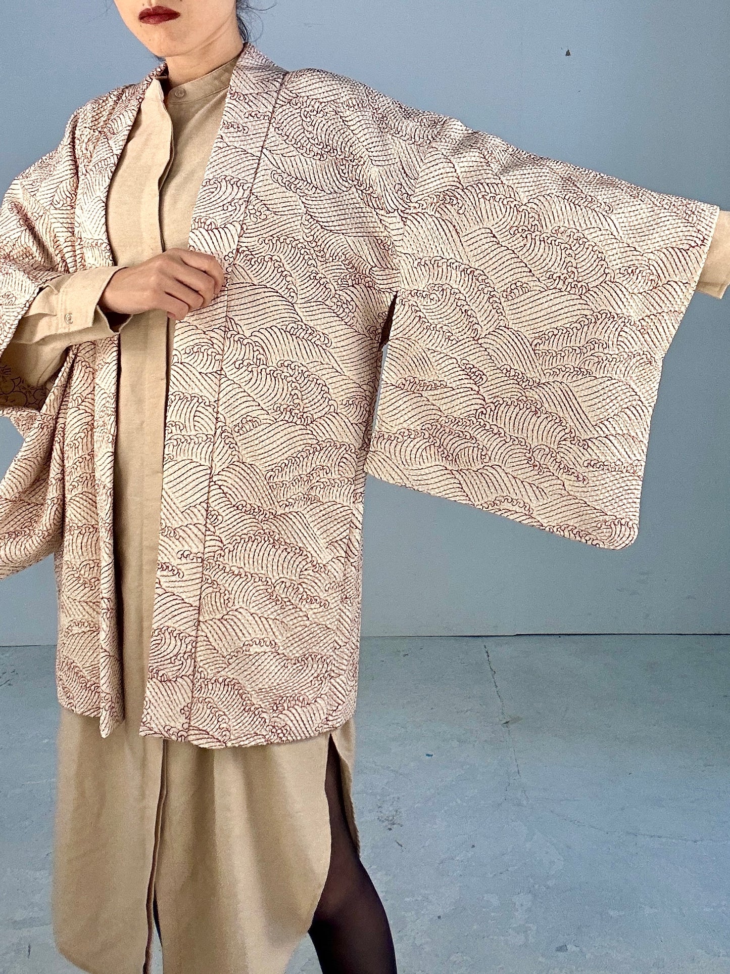 VINTAGE SHIBORI HAORI shiro ume