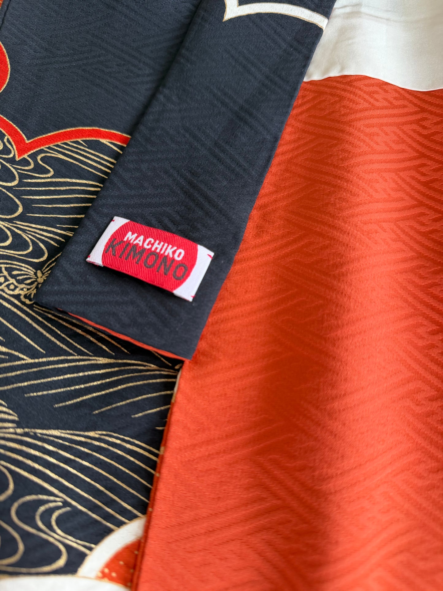 Furisode Kimono Dress Gown with String Belt – Upcycled from Vintage Japanese Kimono "red, kuro, DRE038"