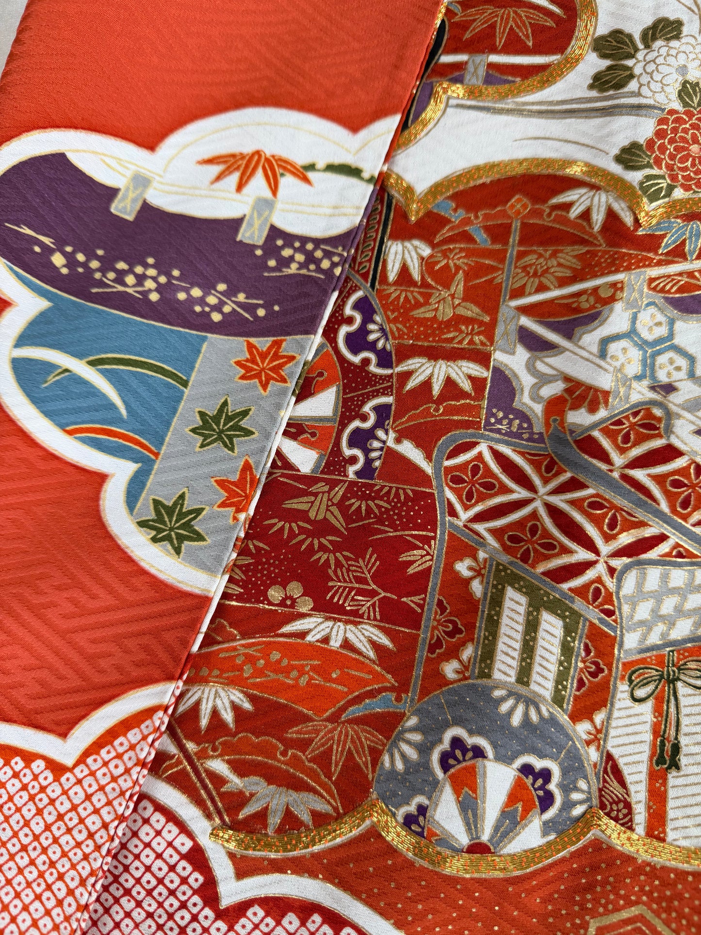 Furisode Kimono Dress Gown with String Belt – Upcycled from Vintage Japanese Kimono "red, kuro, DRE038"