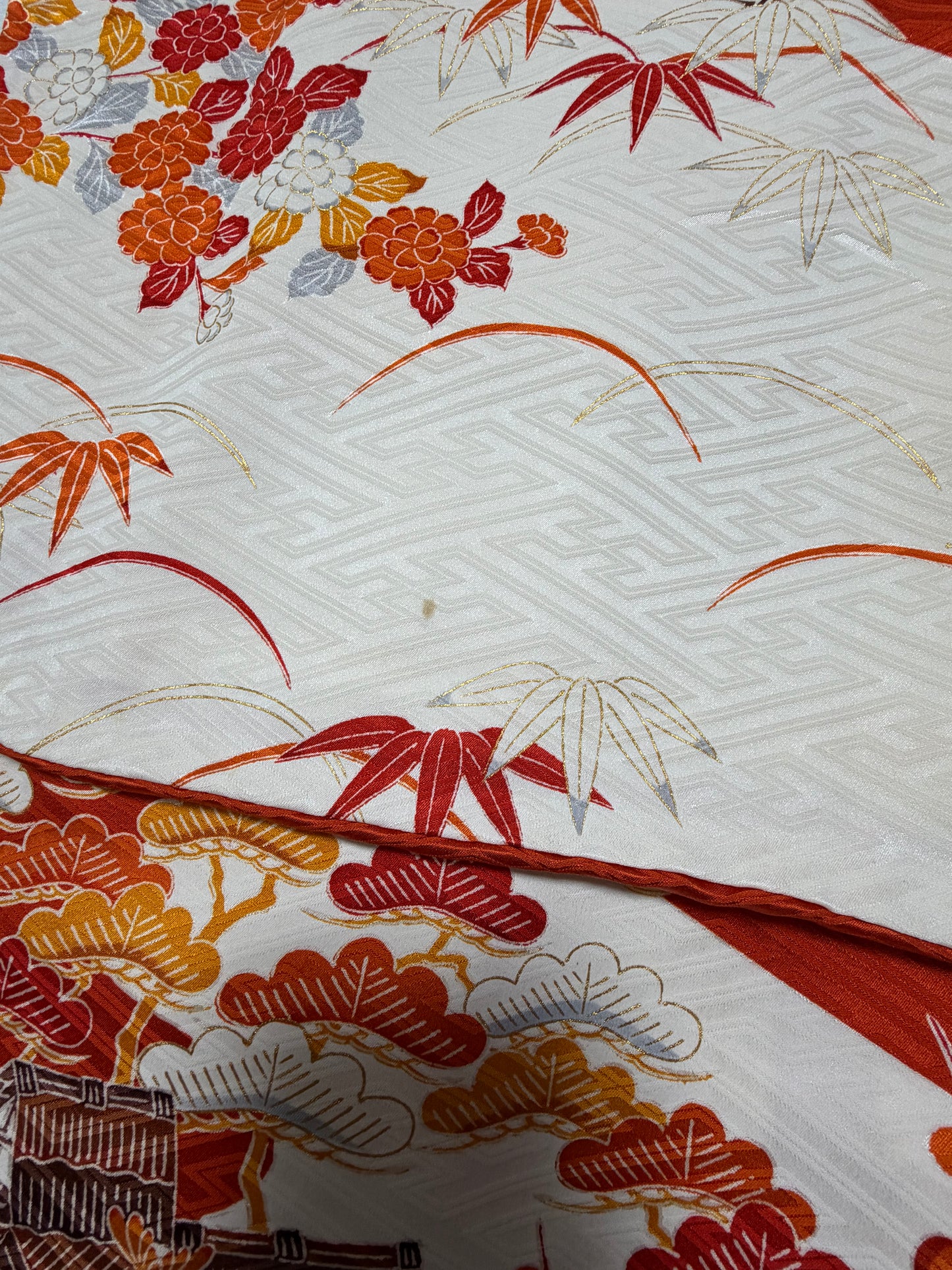 Furisode Kimono Dress Gown with String Belt – Upcycled from Vintage Japanese Kimono "shu, shiro, DRE039"
