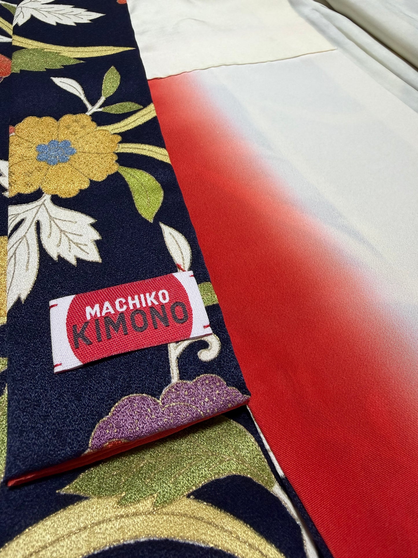 Komon Kimono Dress Gown with String Belt – Upcycled from Vintage Japanese Kimono "kinkoma,blue, DRE046"