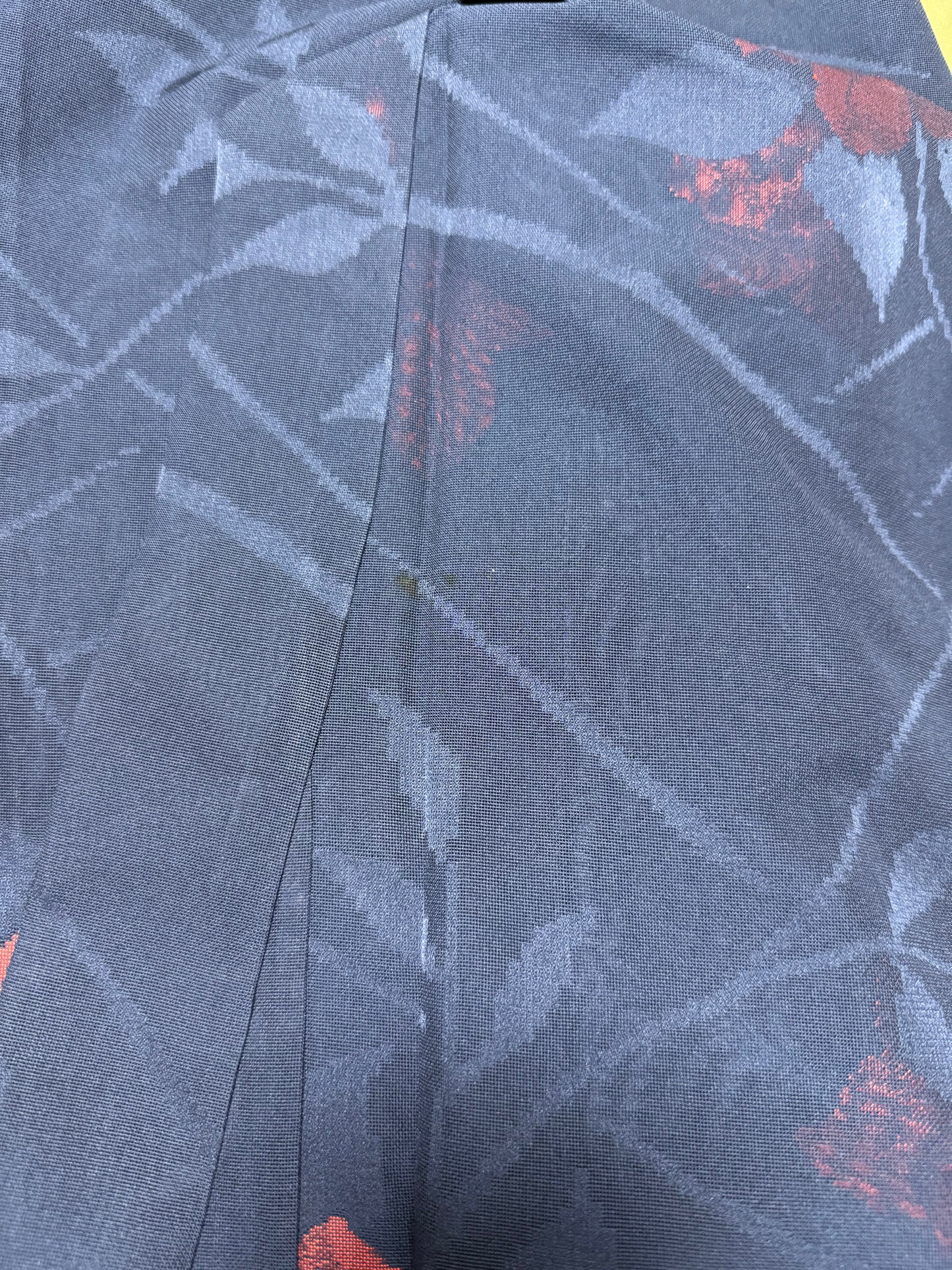 SHEER Kimono Dress Gown with String Belt – Upcycled from Japanese Kimono “Navy with Large Red Flowers” *damage