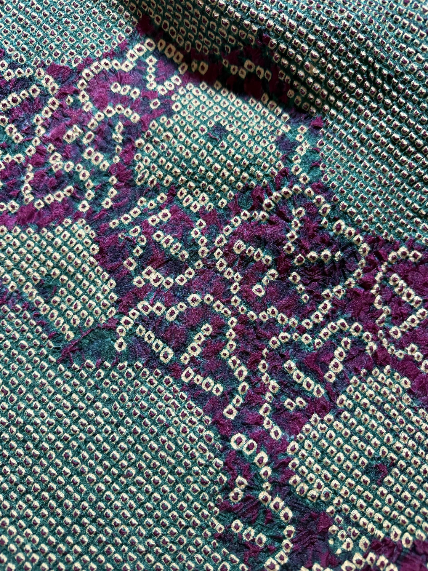 VINTAGE SHIBORI HAORI "green-purple" *damage