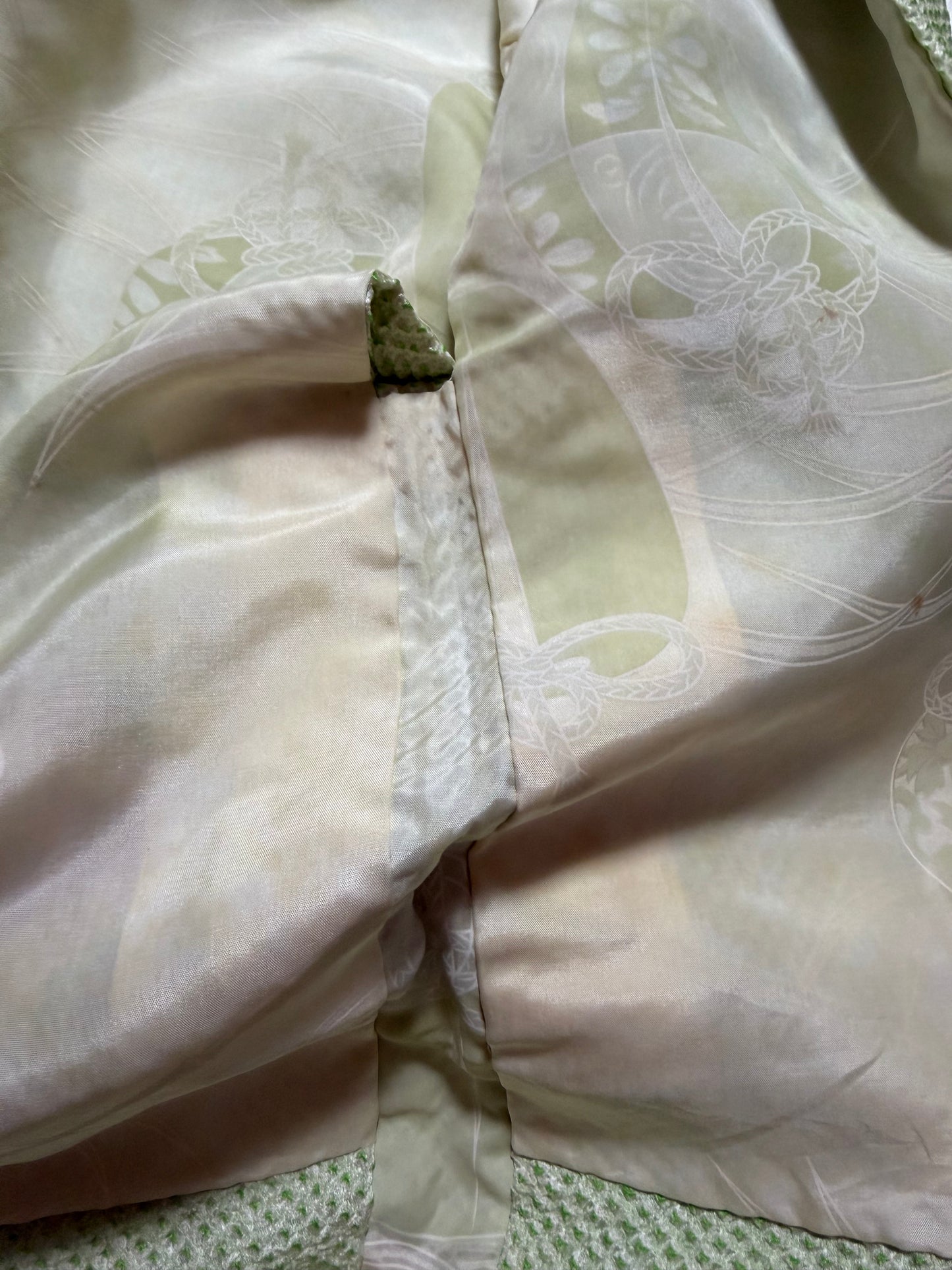 VINTAGE SHIBORI HAORI "green-butterfly" *damage