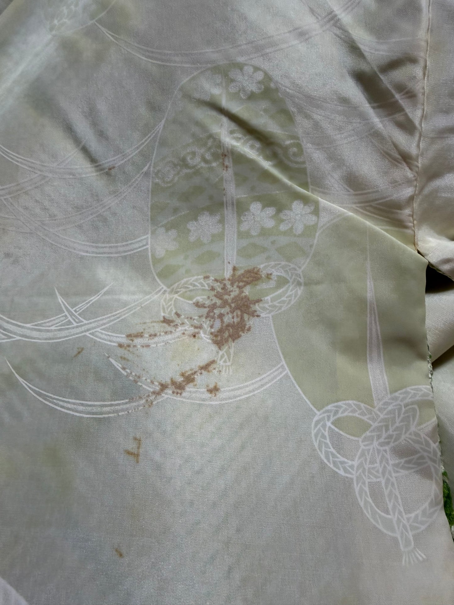 VINTAGE SHIBORI HAORI "green-butterfly" *damage