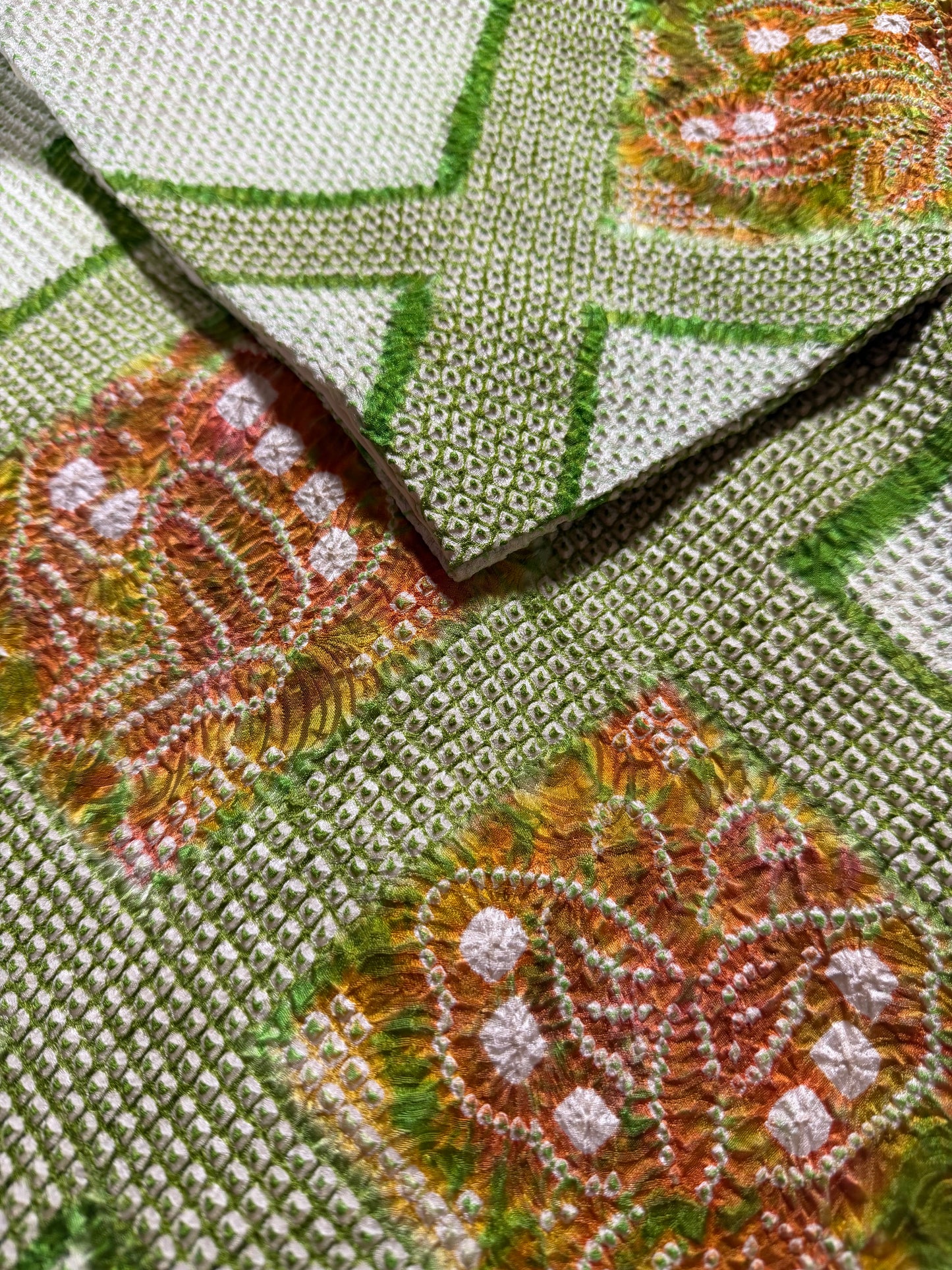 VINTAGE SHIBORI HAORI "green-butterfly" *damage