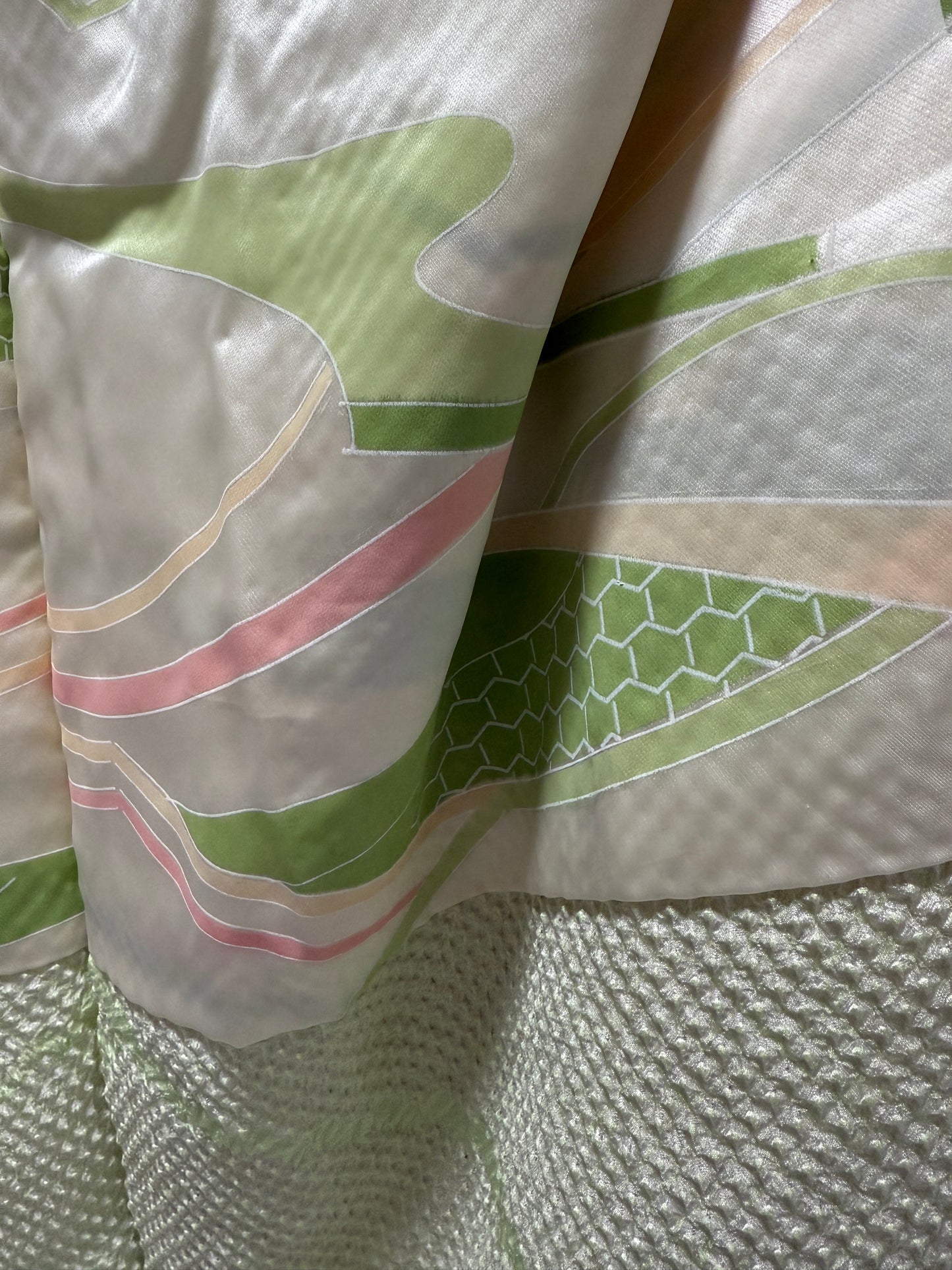 VINTAGE SHIBORI HAORI "white, green"