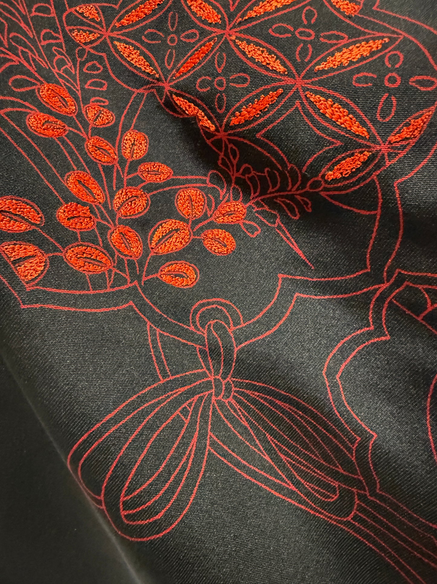 VINTAGE BLACK HAORI "red, shippou, flower, embroidery"