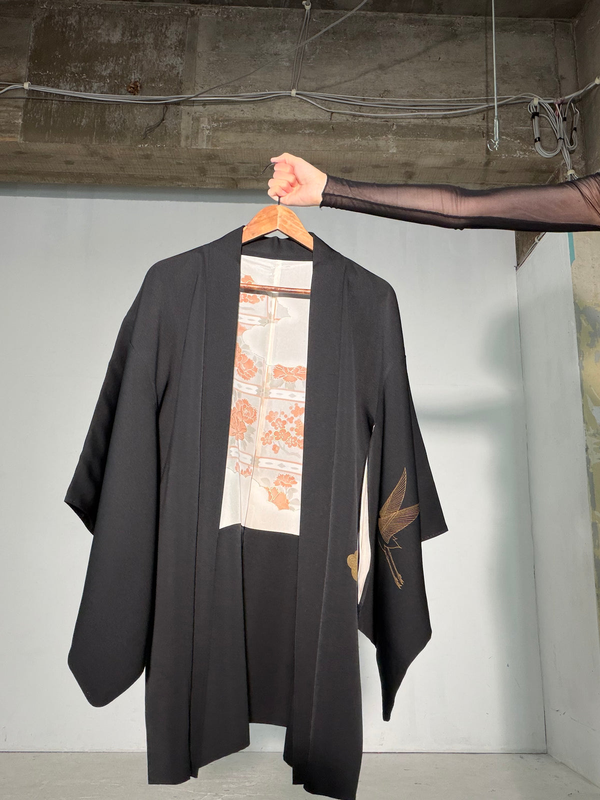 VINTAGE BLACK HAORI  "tsuru, BLK185"