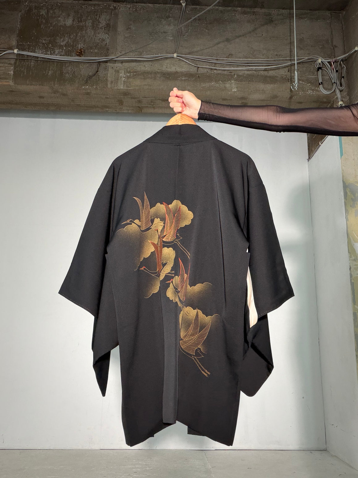 VINTAGE BLACK HAORI  "tsuru, BLK185"