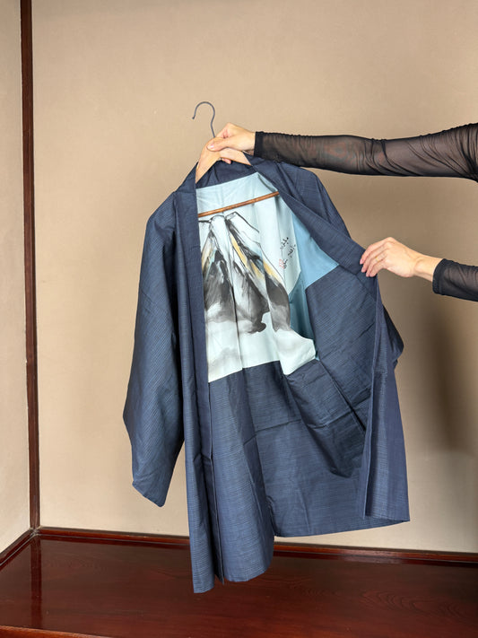 VINTAGE KAWAII HAORI oversized  "oshima, blue, fuji, 017"