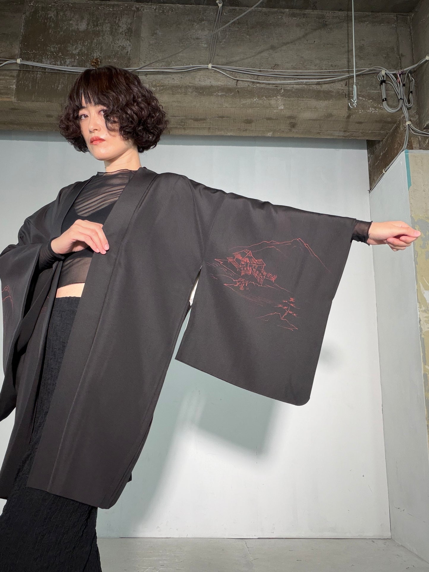 VINTAGE BLACK HAORI  "inside-chigo, BLK188"