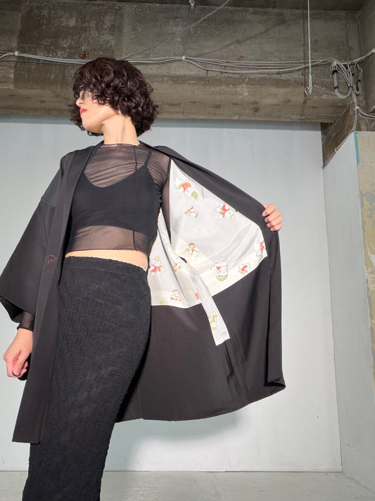 VINTAGE BLACK HAORI  "inside-chigo, BLK188"