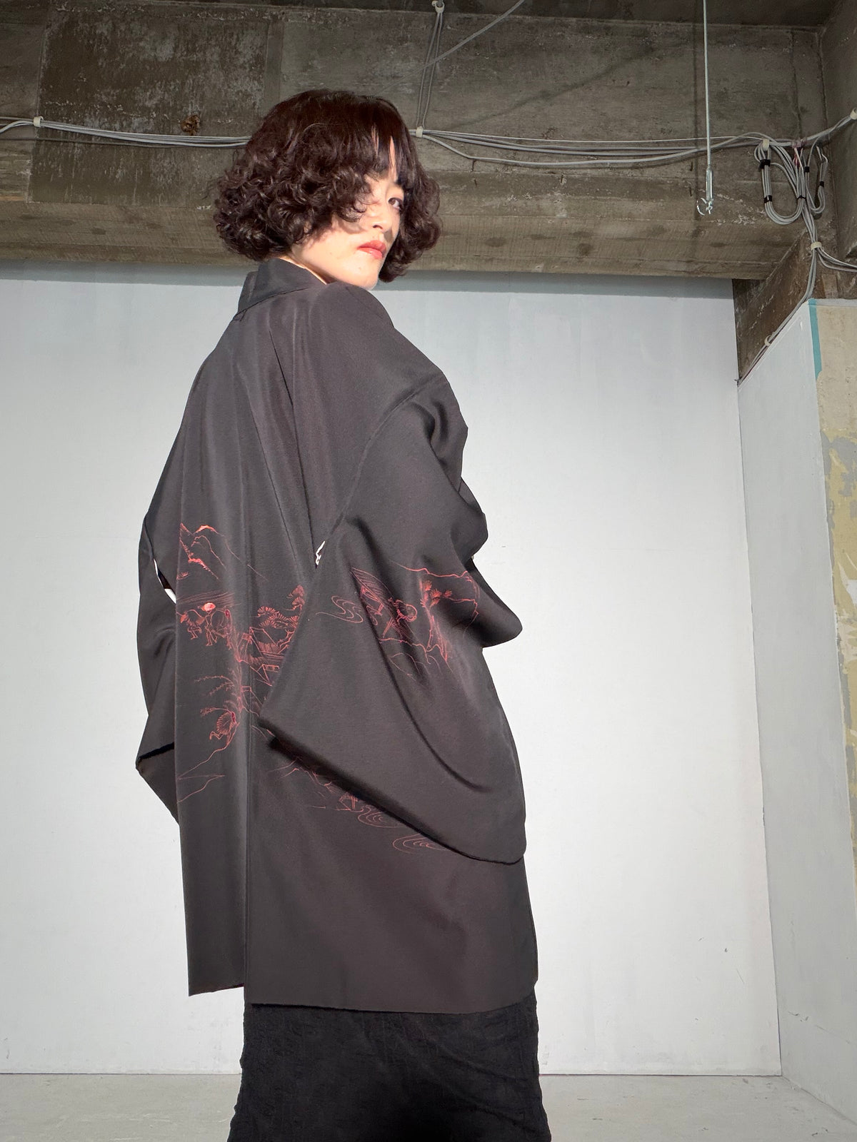 VINTAGE BLACK HAORI  "inside-chigo, BLK188"