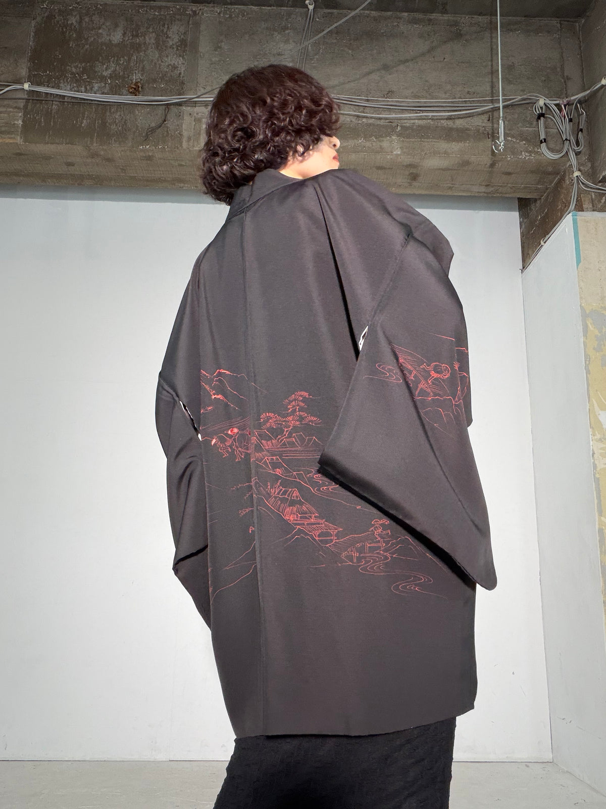 VINTAGE BLACK HAORI  "inside-chigo, BLK188"
