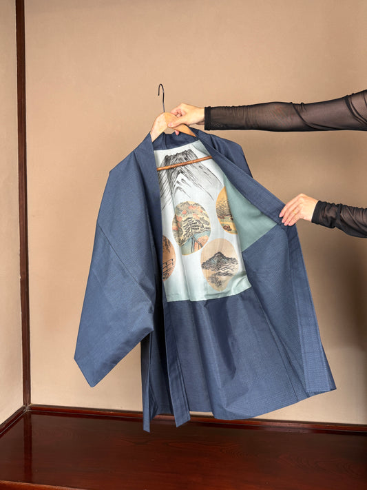 VINTAGE KAWAII HAORI oversized  "oshima, blue, kyoto, 009"