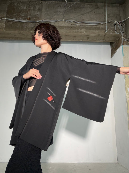 VINTAGE BLACK HAORI  "inside-traditional, turu, BLK191"