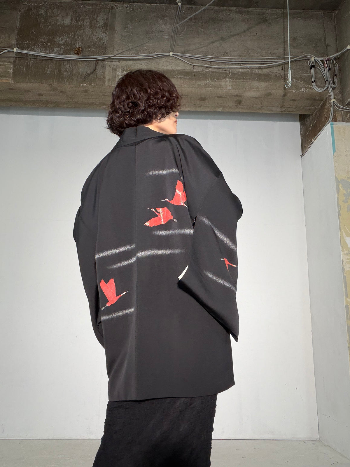 VINTAGE BLACK HAORI  "inside-traditional, turu, BLK191"