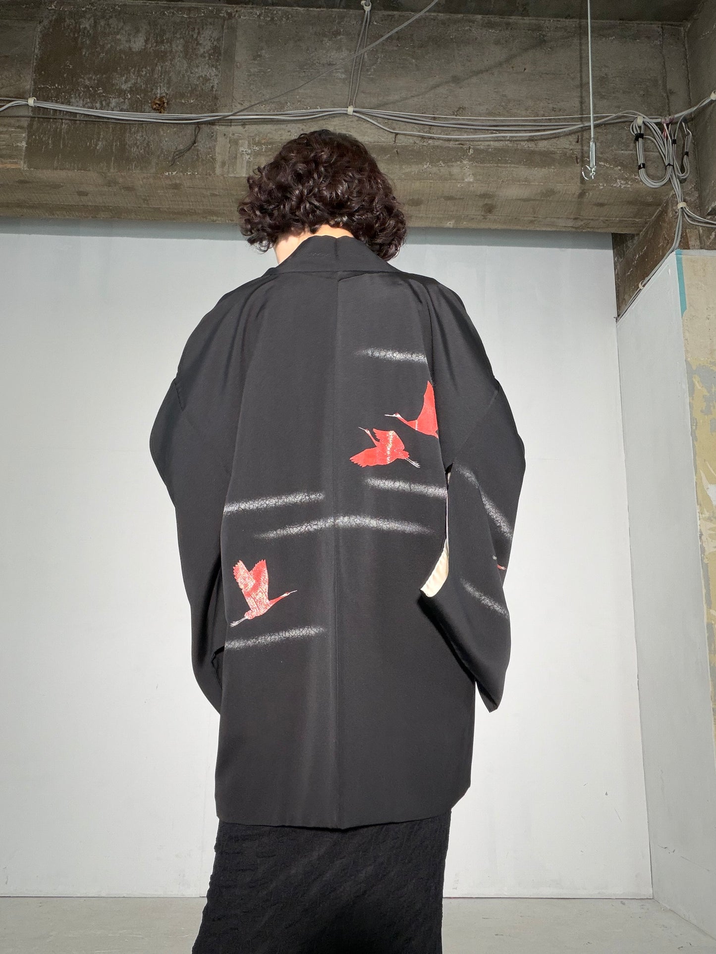 VINTAGE BLACK HAORI  "inside-traditional, turu, BLK191"
