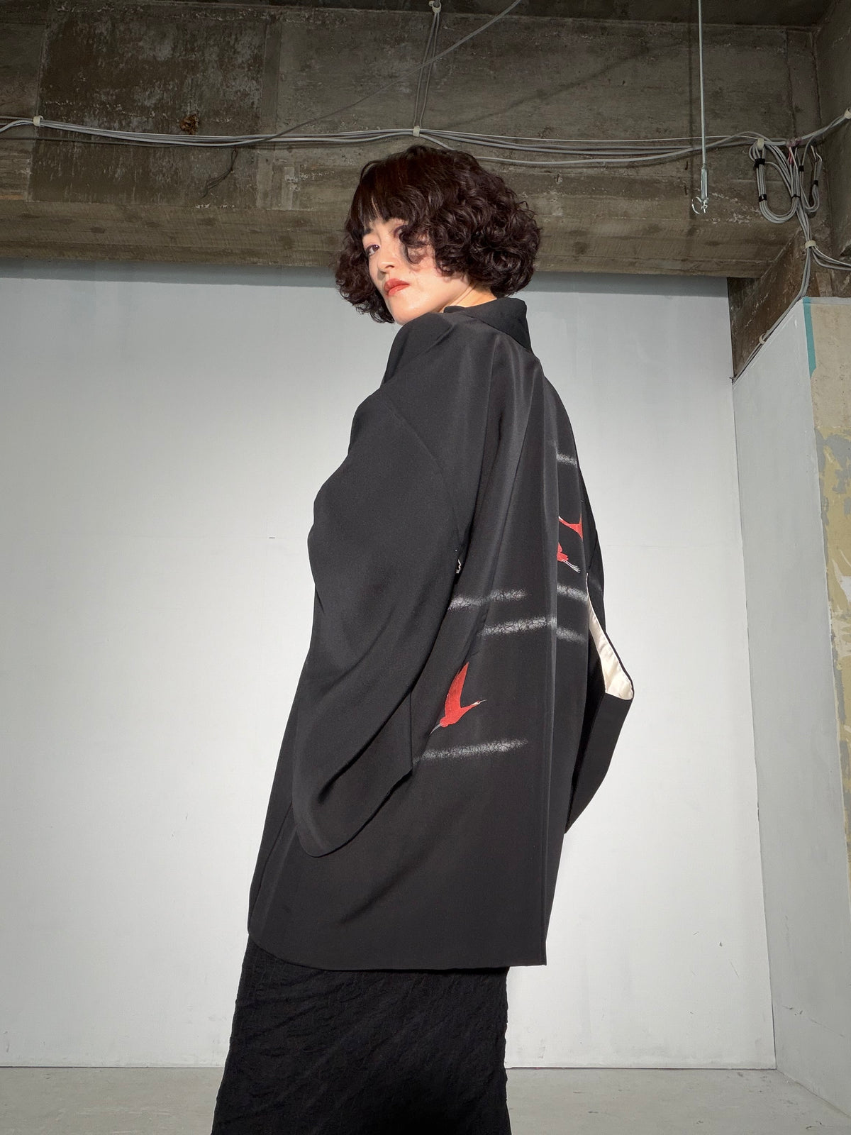 VINTAGE BLACK HAORI  "inside-traditional, turu, BLK191"