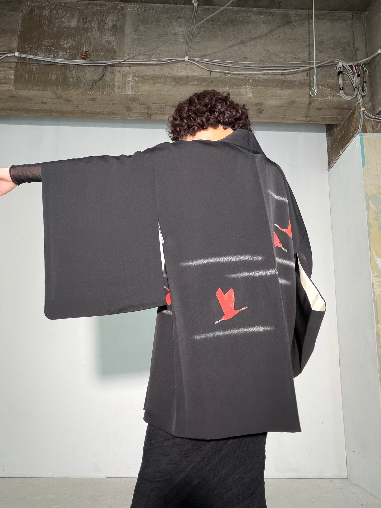 VINTAGE BLACK HAORI  "inside-traditional, turu, BLK191"