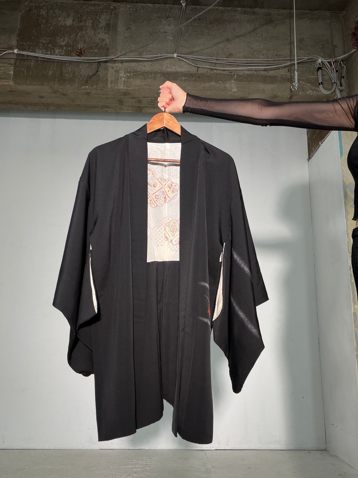 VINTAGE BLACK HAORI  "inside-traditional, turu, BLK191"