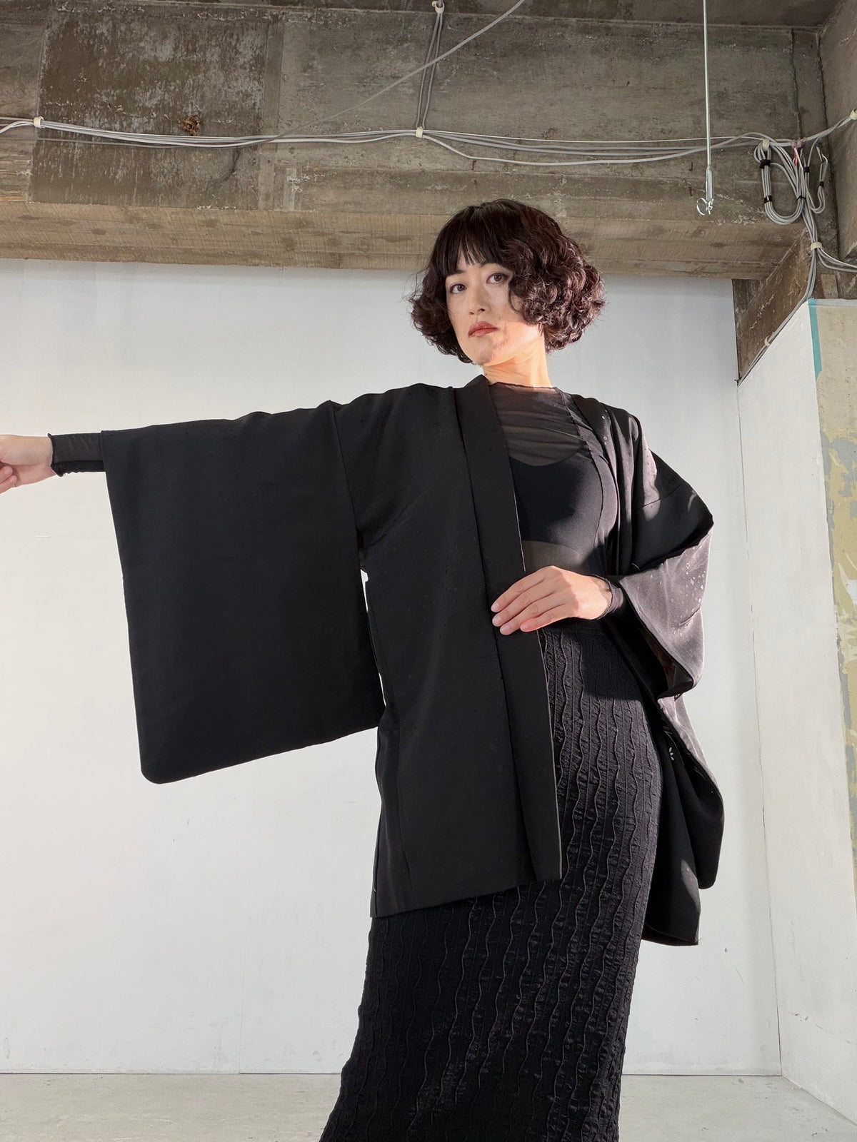 VINTAGE BLACK HAORI  "inside-autumn, BLK189"