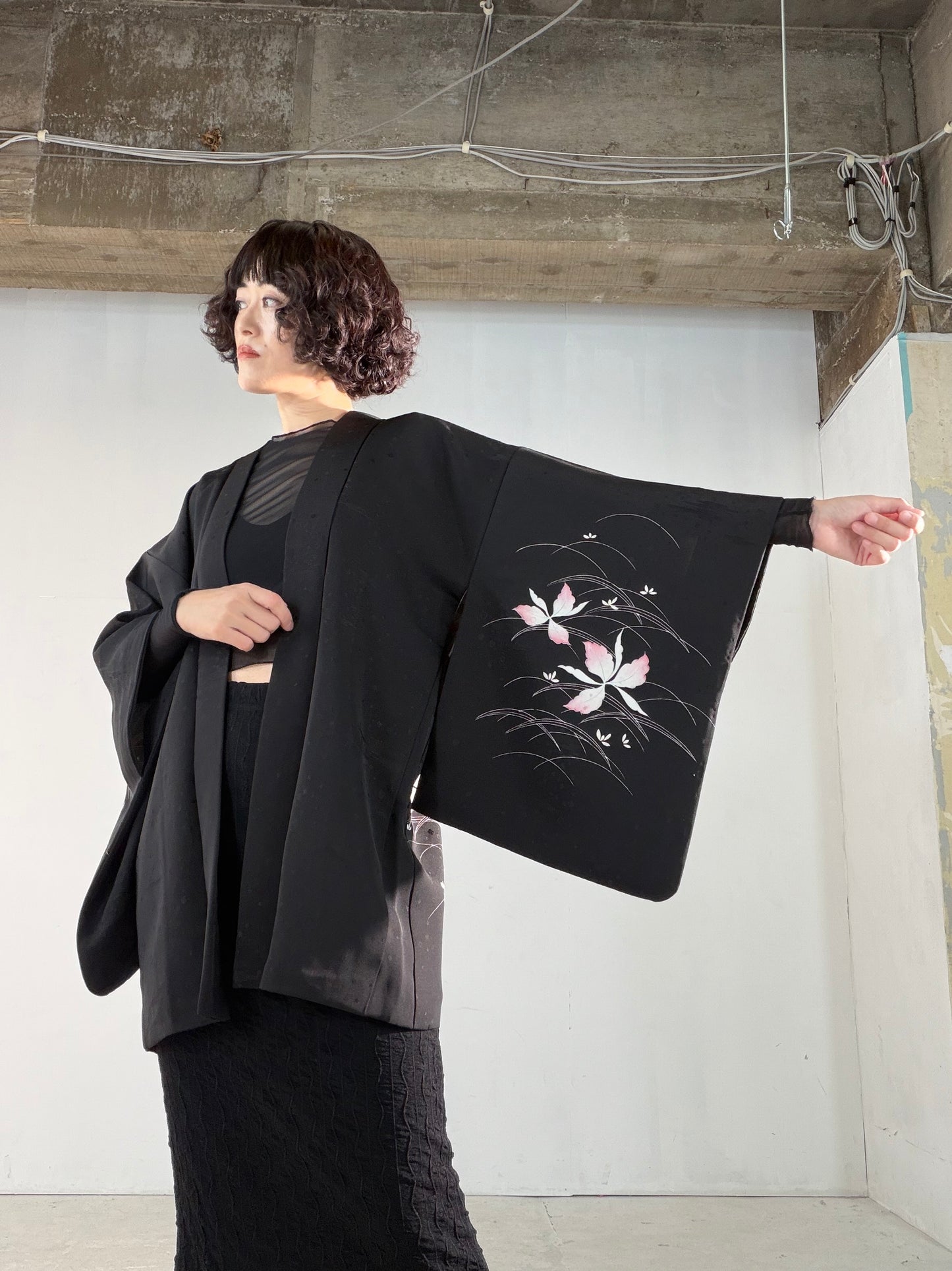 VINTAGE BLACK HAORI  "inside-autumn, BLK189"
