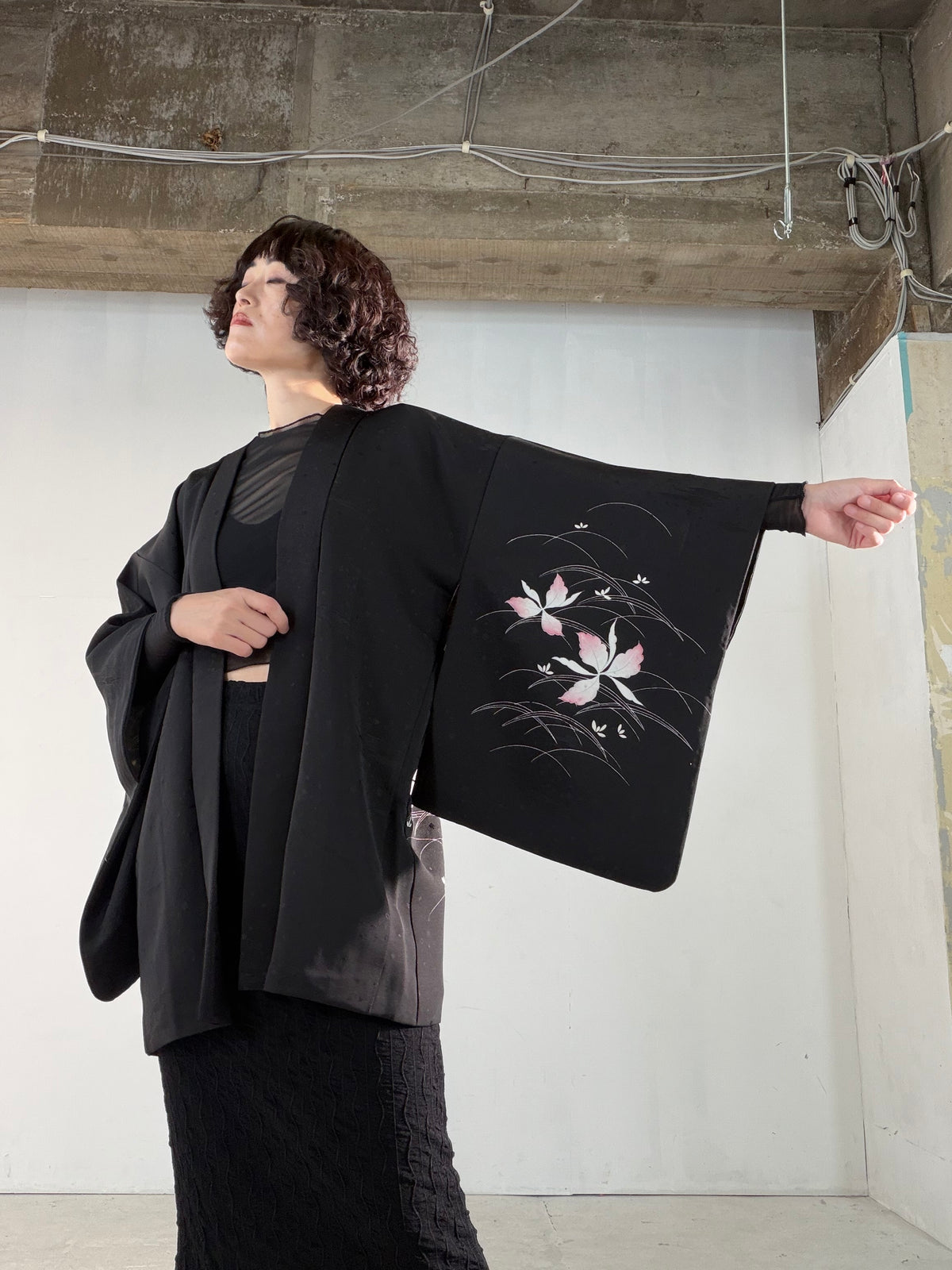 VINTAGE BLACK HAORI  "inside-autumn, BLK189"