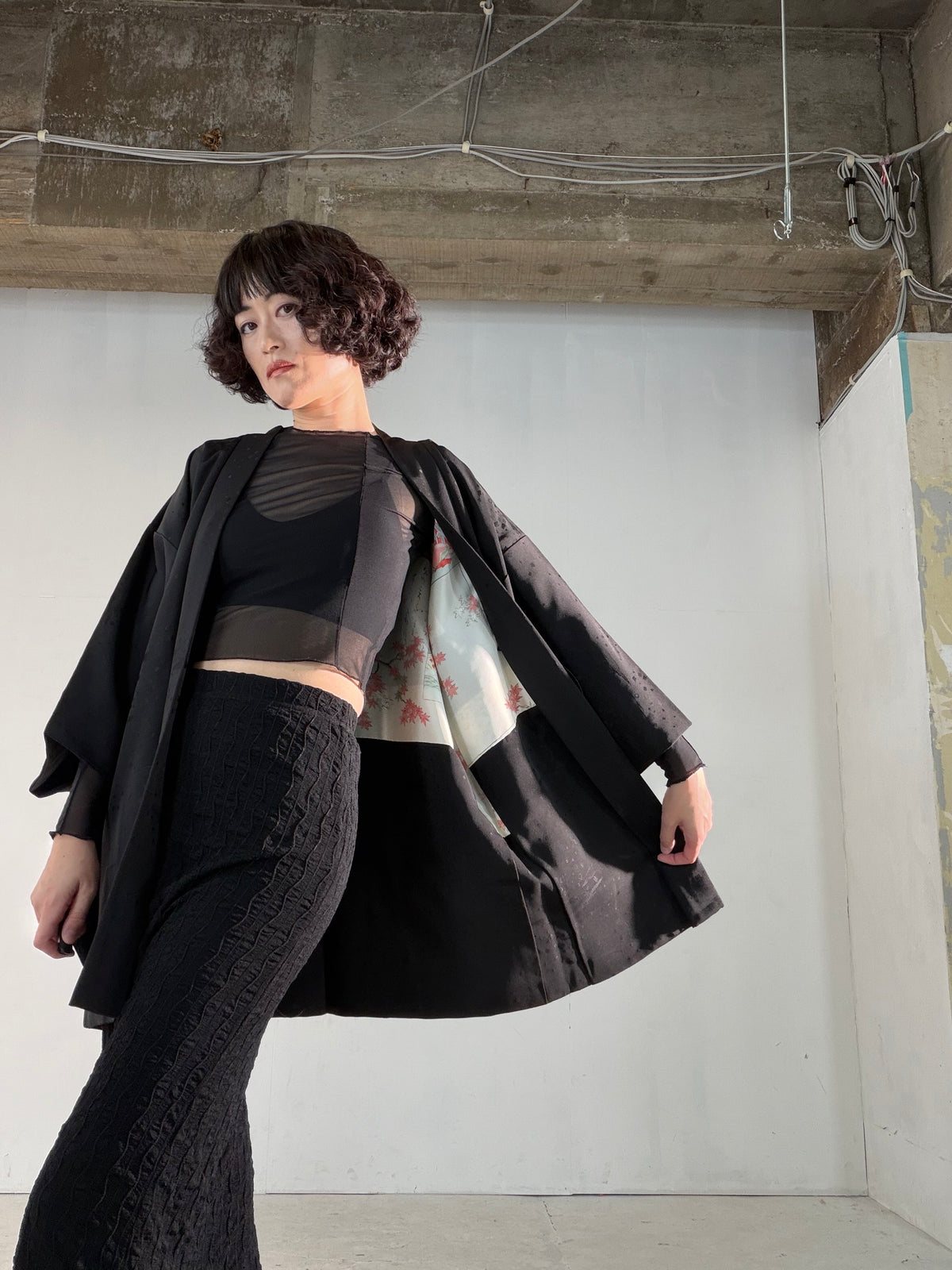 VINTAGE BLACK HAORI  "inside-autumn, BLK189"