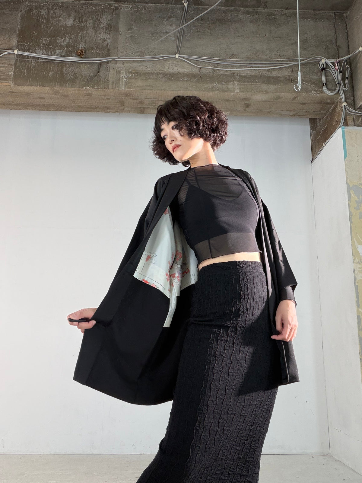 VINTAGE BLACK HAORI  "inside-autumn, BLK189"