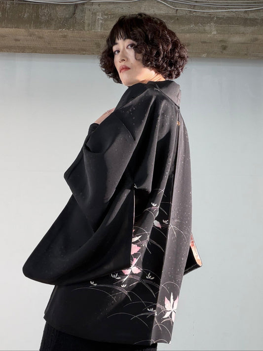 VINTAGE BLACK HAORI  "inside-autumn, BLK189"