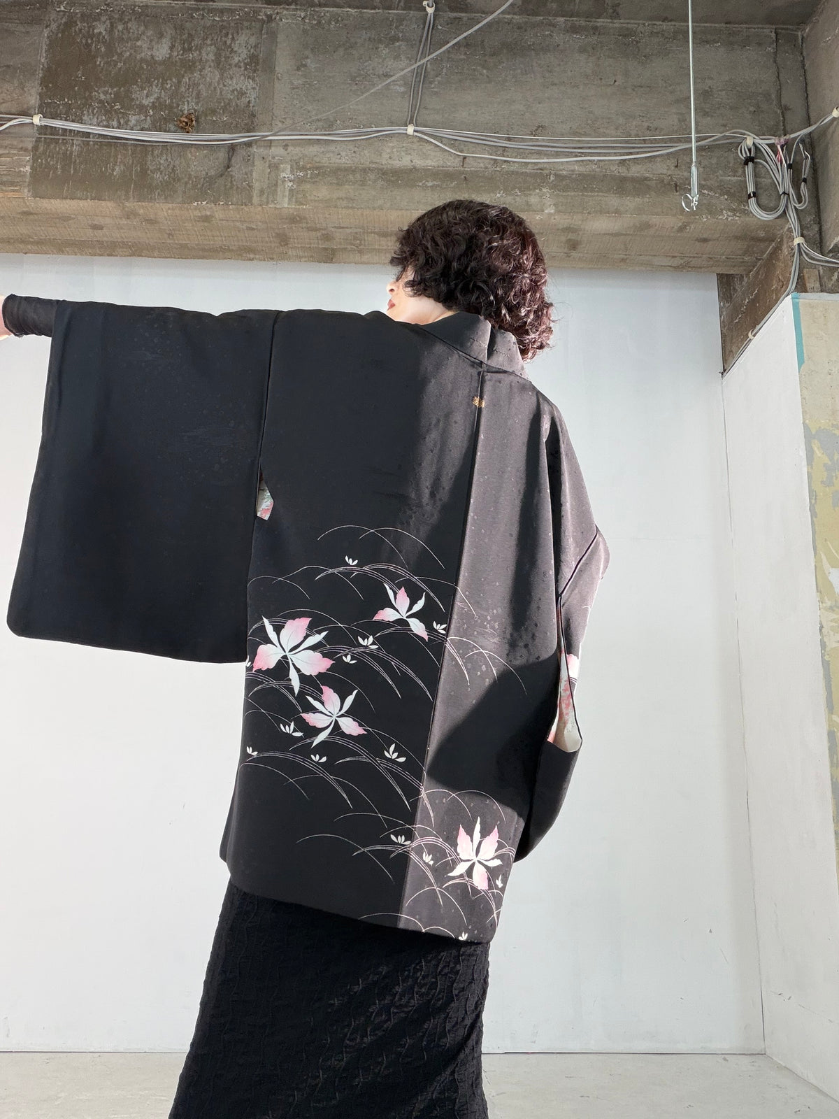 VINTAGE BLACK HAORI  "inside-autumn, BLK189"