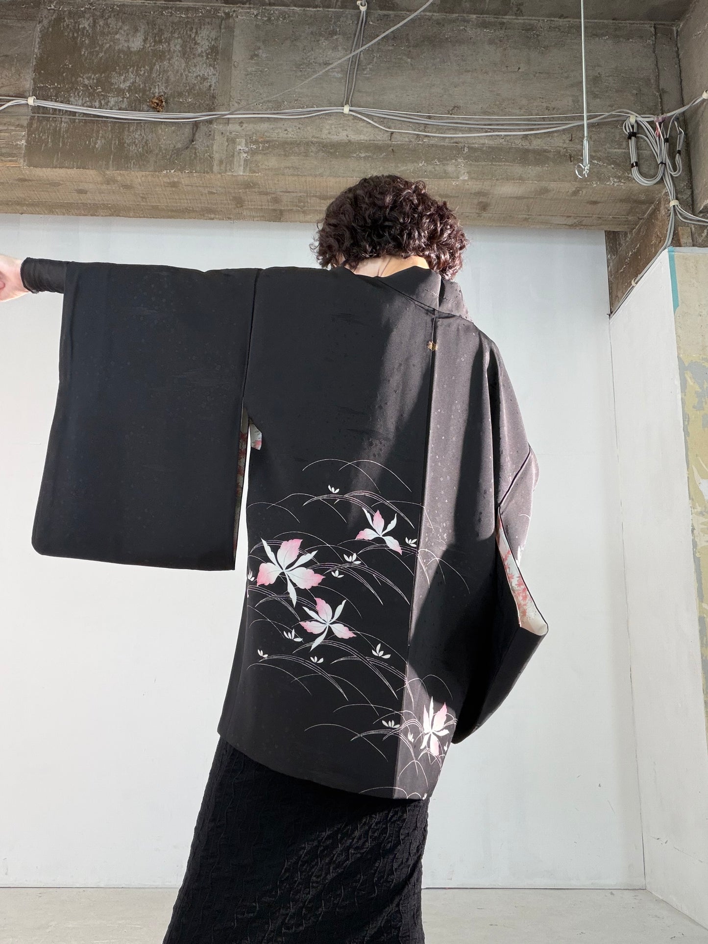 VINTAGE BLACK HAORI  "inside-autumn, BLK189"
