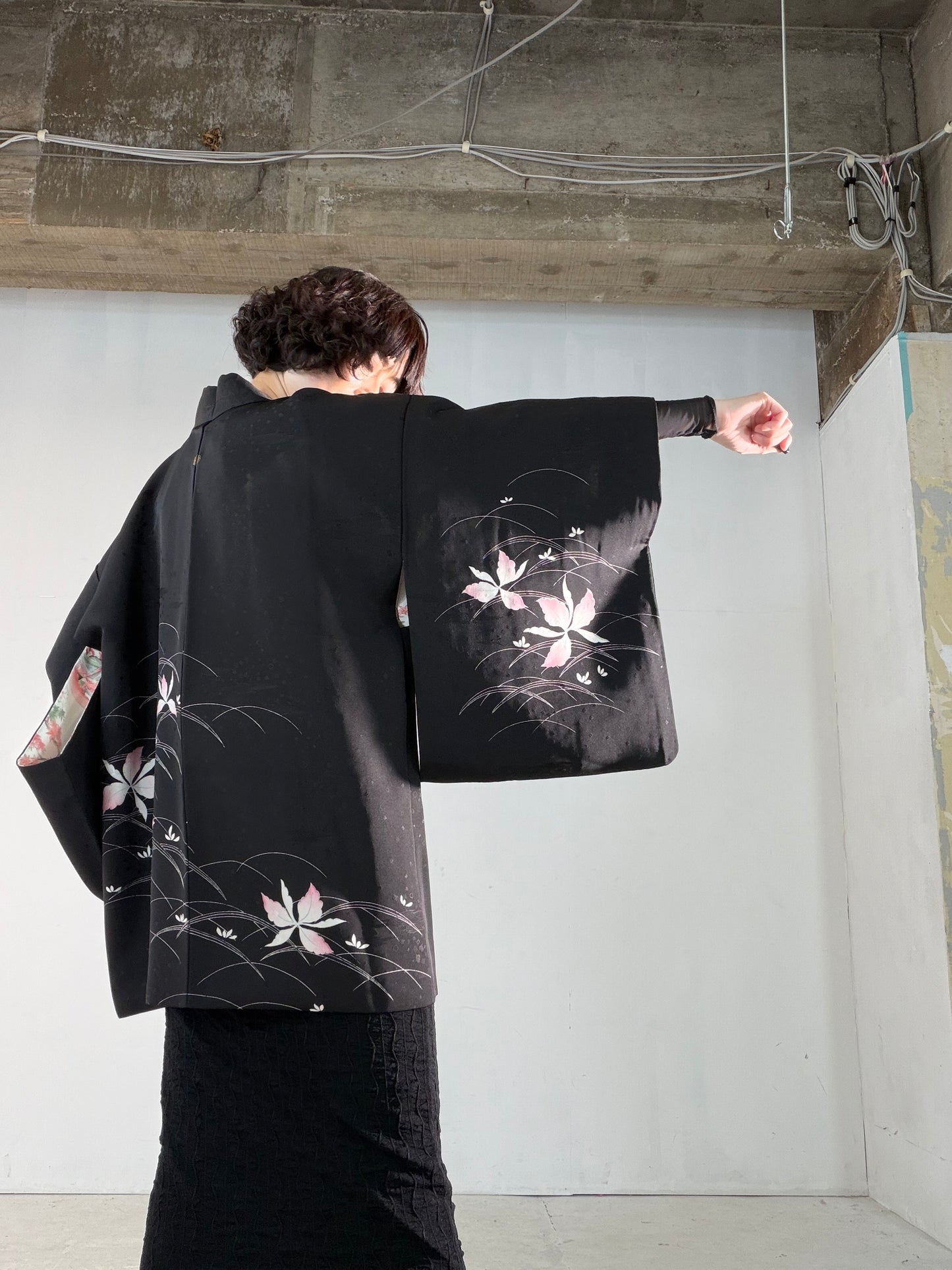 VINTAGE BLACK HAORI  "inside-autumn, BLK189"