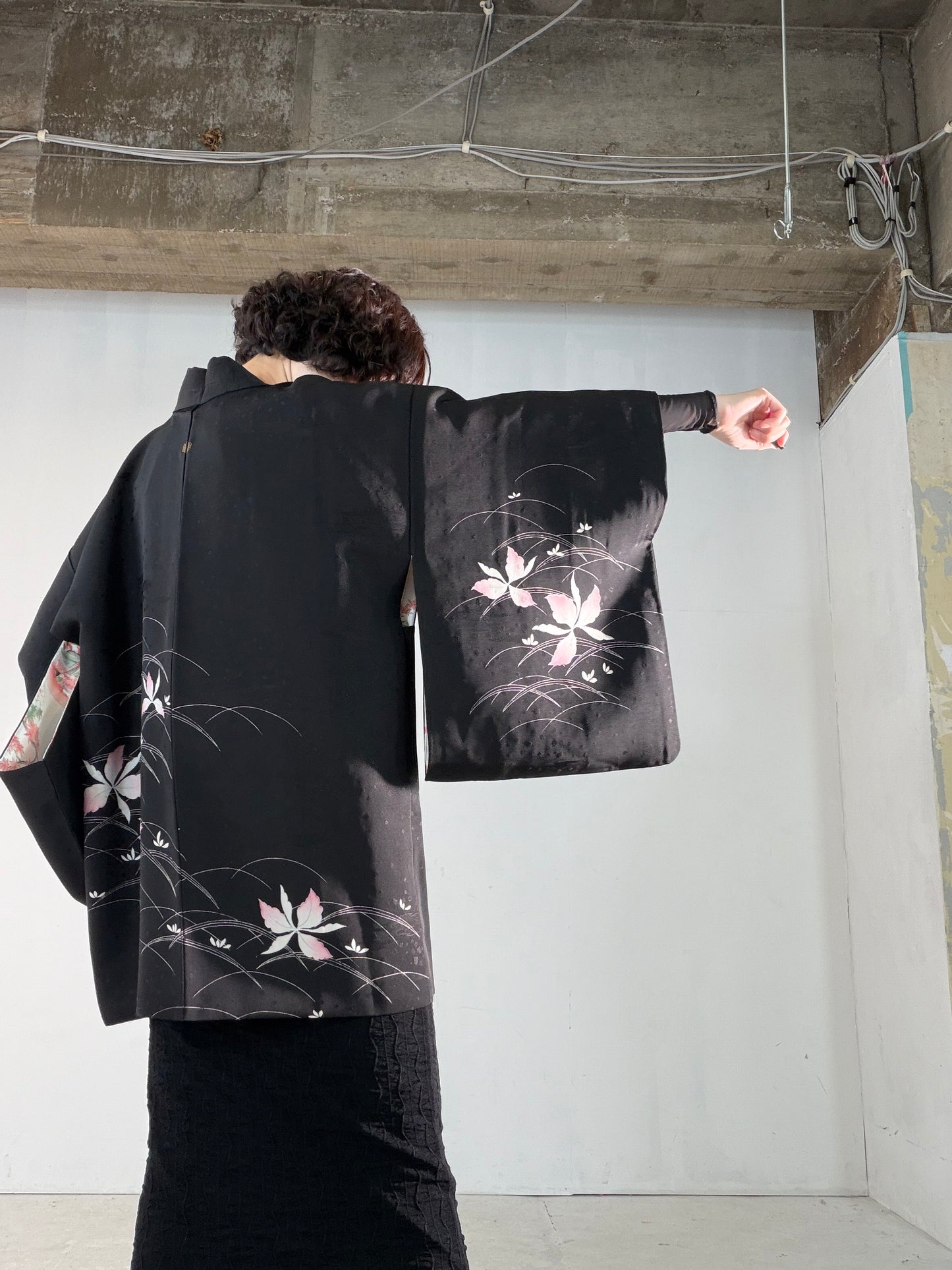 VINTAGE BLACK HAORI  "inside-autumn, BLK189"
