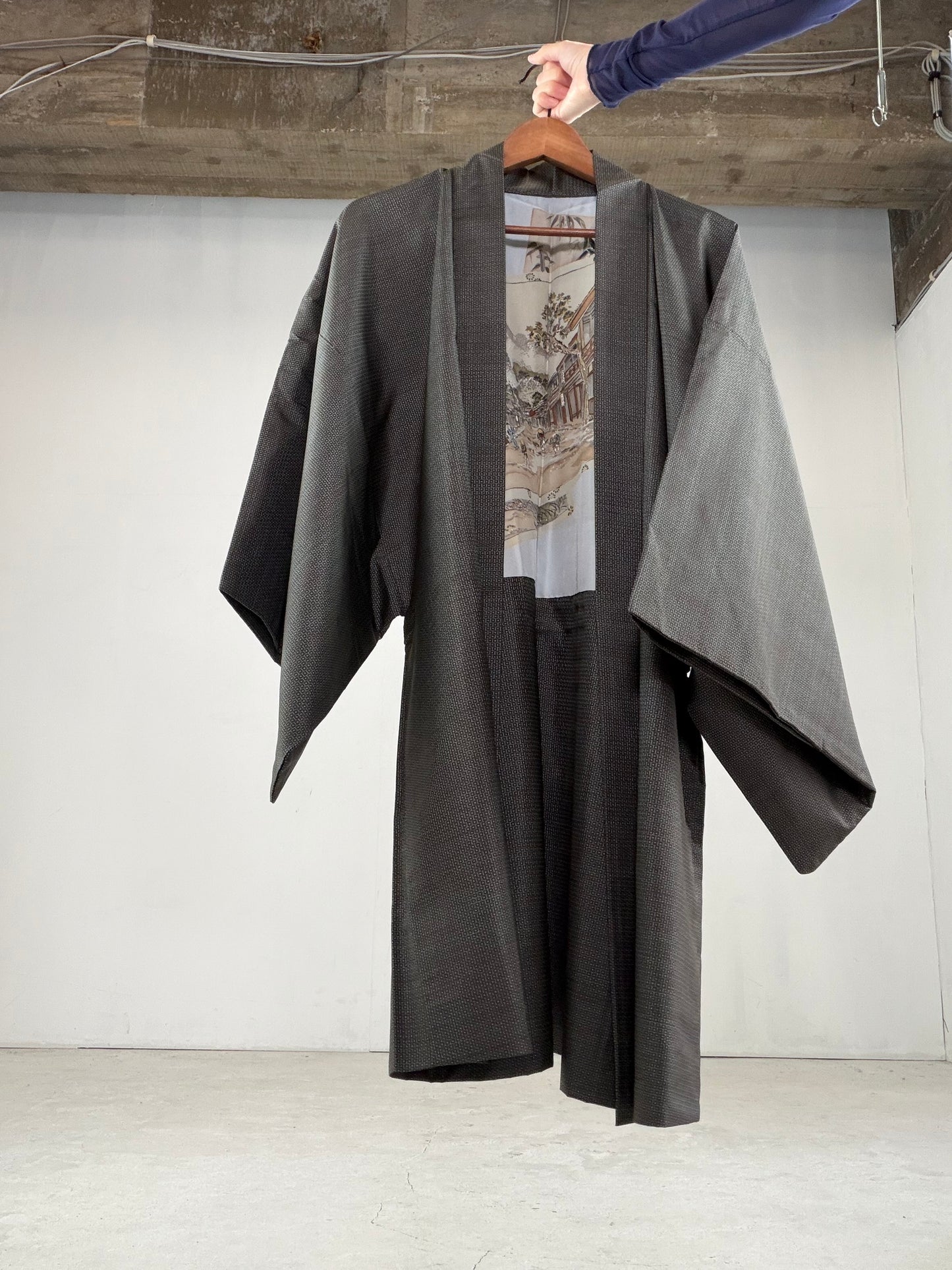 Oshima Tsumugi HAORI  and KIMONO elastic waist pants upcycled from Japanese kimono" ASB007"