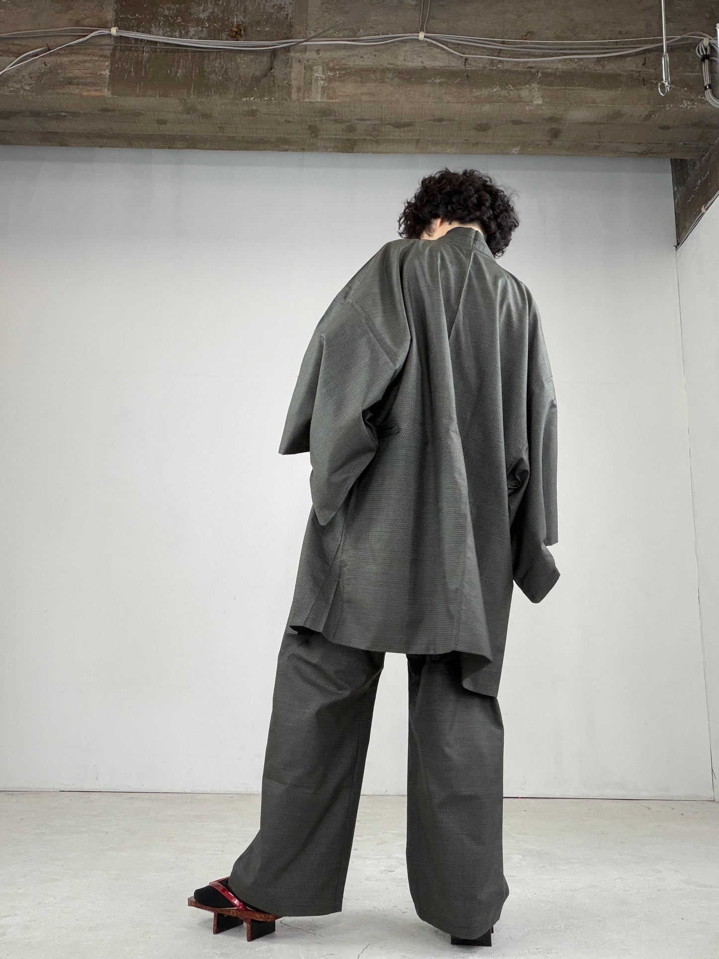 Oshima Tsumugi HAORI  and KIMONO elastic waist pants upcycled from Japanese kimono" ASB007"