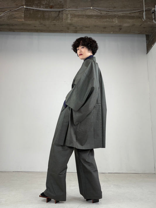 Oshima Tsumugi HAORI  and KIMONO elastic waist pants upcycled from Japanese kimono" ASB007"