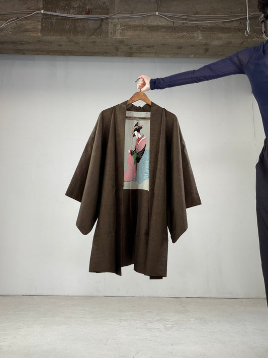 Oshima Tsumugi HAORI  and KIMONO elastic waist pants upcycled from Japanese kimono" ASB006"